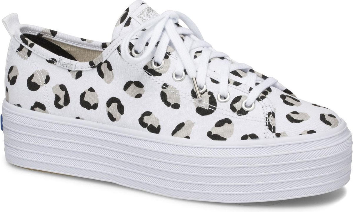 Triple Up Leopard Wht/Blk Dames Veterschoenen - Wit - maat 40