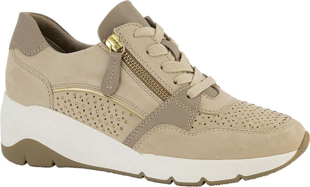 Medicus Dames Beige nubuck leren sneaker strass - Maat 41