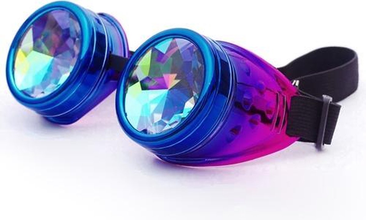 Caleidoscoop bril goggles Steampunk - blauw paars - spacebril festival