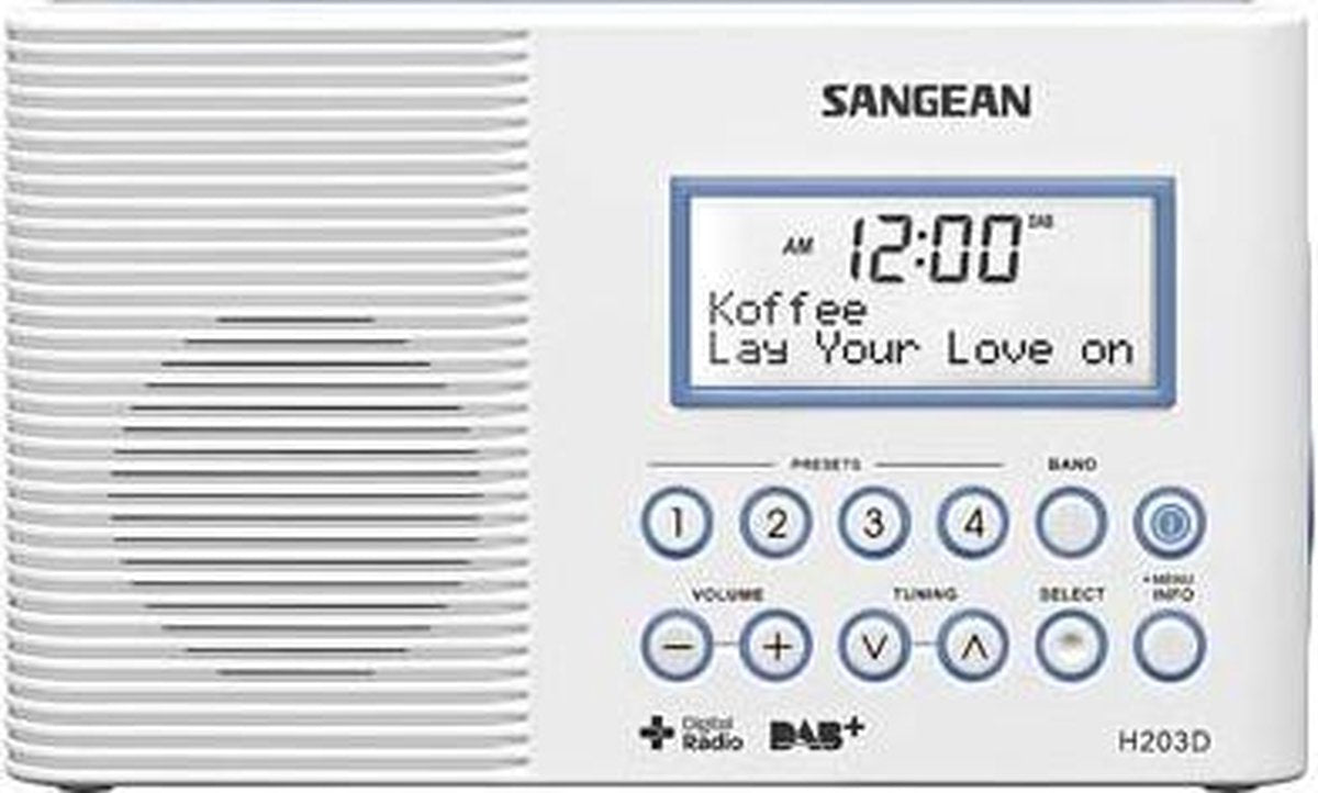 Sangean H-203 Draagbare radio - Waterdichte DAB+ en FM radio - Digitale badradio - Met zaklamp - Wit