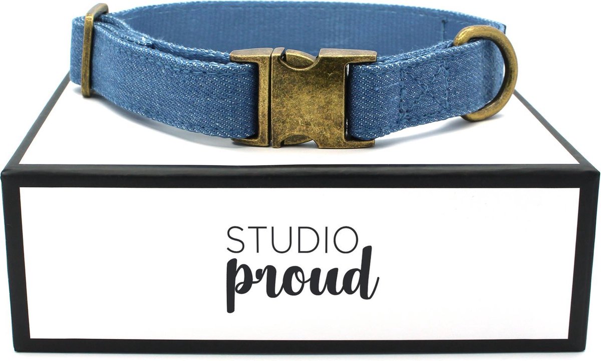 Studio Proud - Halsband - denim  - bronskleurige accenten - maat M - te combineren met bijpassende riem