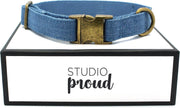 Studio Proud - Halsband - denim  - bronskleurige accenten - size L - te combineren met bijpassende riem