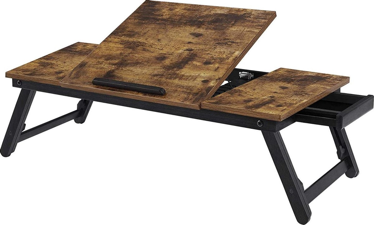 Nancy's Apopka Laptoptafel - Laptopstandaard - Notebooktafel - Ontbijtblad - Inklapbare Poten - Hoogte Verstlebaar - Tot 14.3 Inch - Bruin - Zwart - 71 x 35 x 23 cm