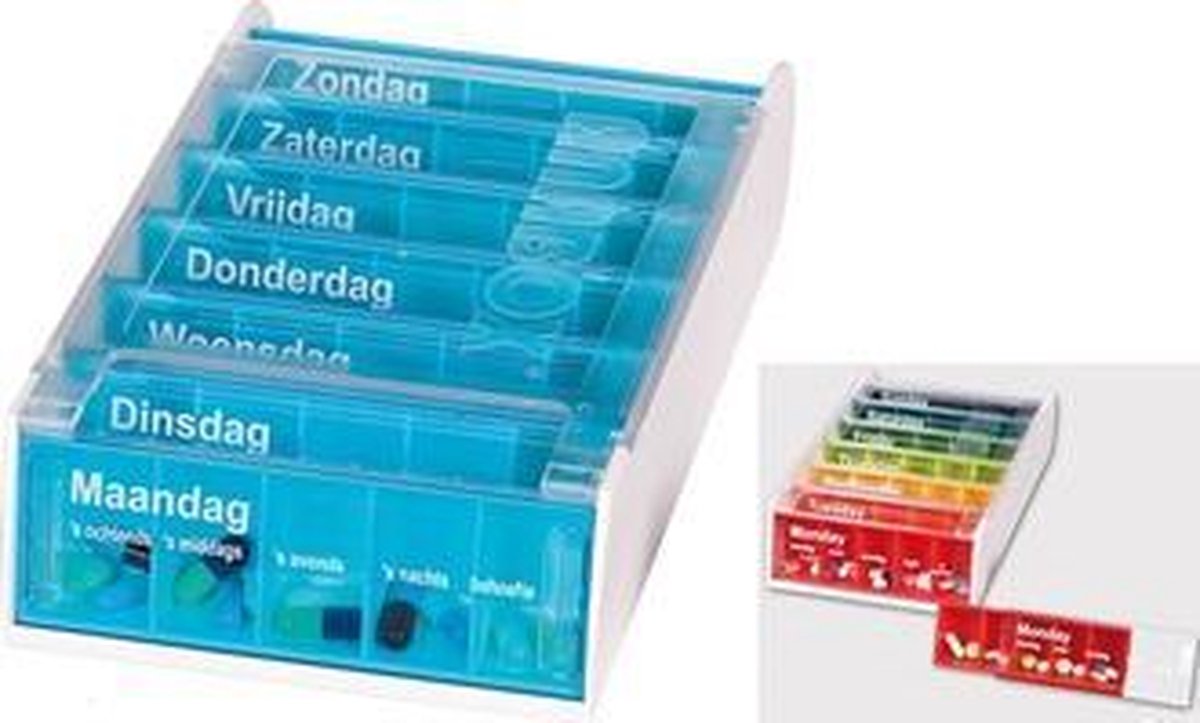 Adhome Pillendoos NL voor 1 week - 5 vakken per dag - blauw