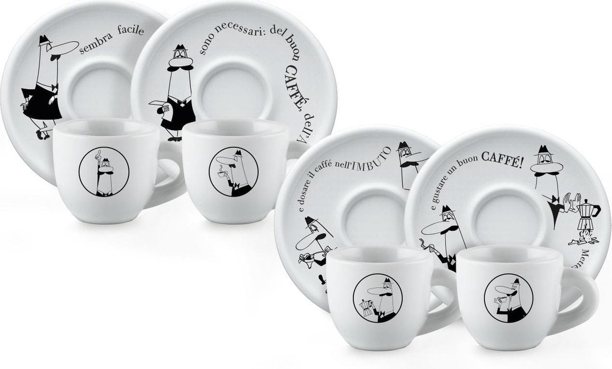 Bialetti espressokop met schotel - porselein - set van 4