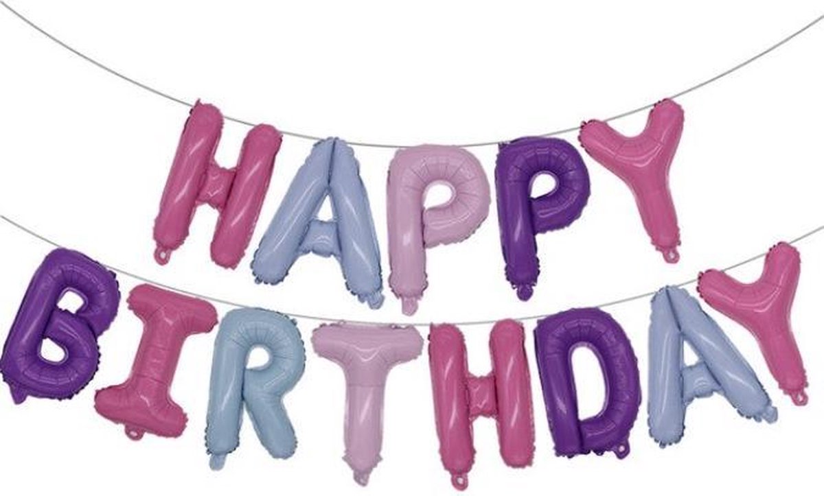 Folie-ballonnen 16 INCH / 40 CM met letters 'HAPPY BIRTHDAY' diverse kleuren ROZE (31263)