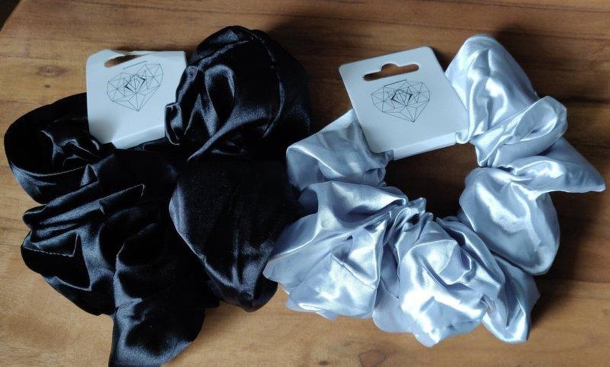 2 Pack - XL Scrunchies Zwart - Zilver - Handgemaakt