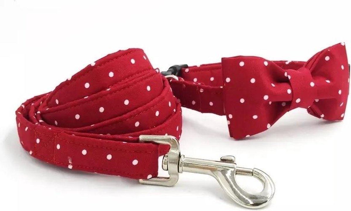 Halsband hondenstrik Red Dot met riem