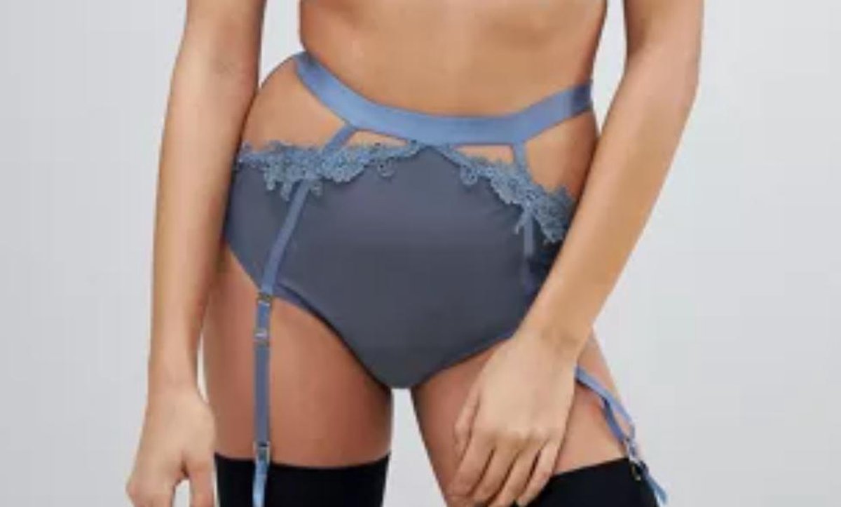 Hunkemoller Camila Guipure Motif Su Slip Met Charatels - Blauw - Maat M