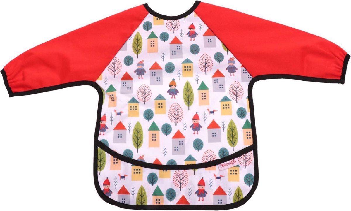 Slab met mouwen KliederZ | ‘Huisjes’ lange mouwslab met opvangbakje | jongens 12 - 30 mnd babyslab LB10a