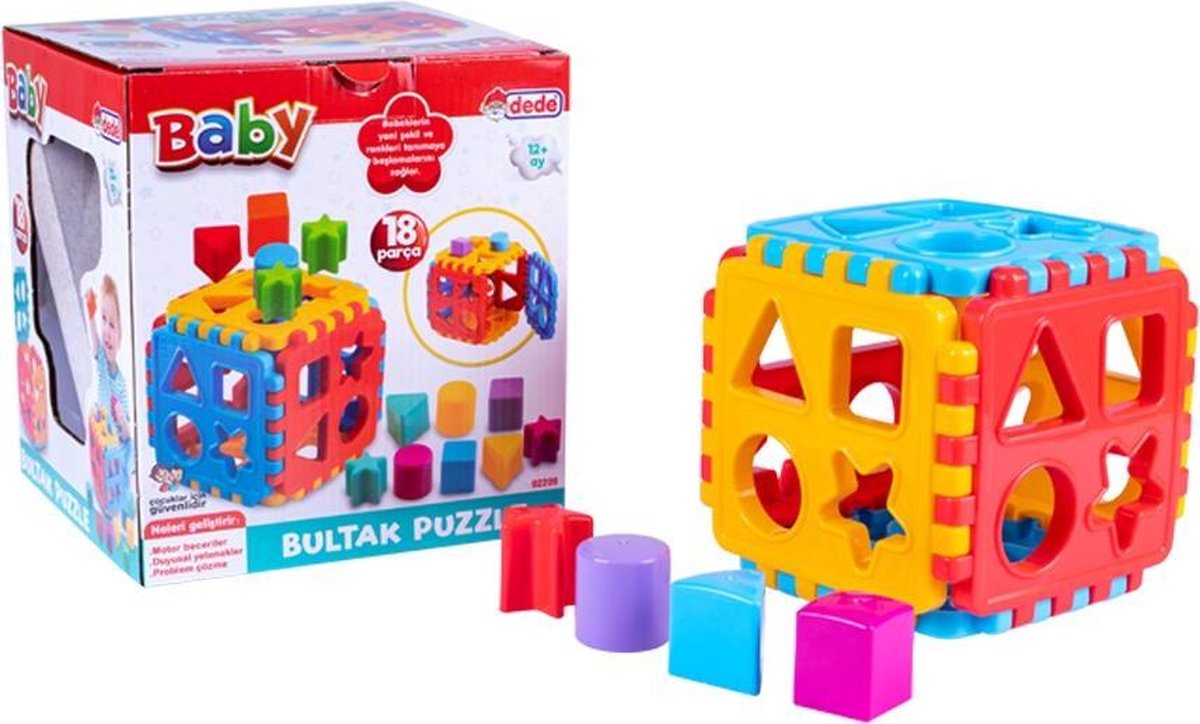 Dede - Vormenstoof - Vormpjespuzzel - Blokpuzzel - Puzzel voor dreumesen en peuters - Educatief speelgoed - Vormenkubus