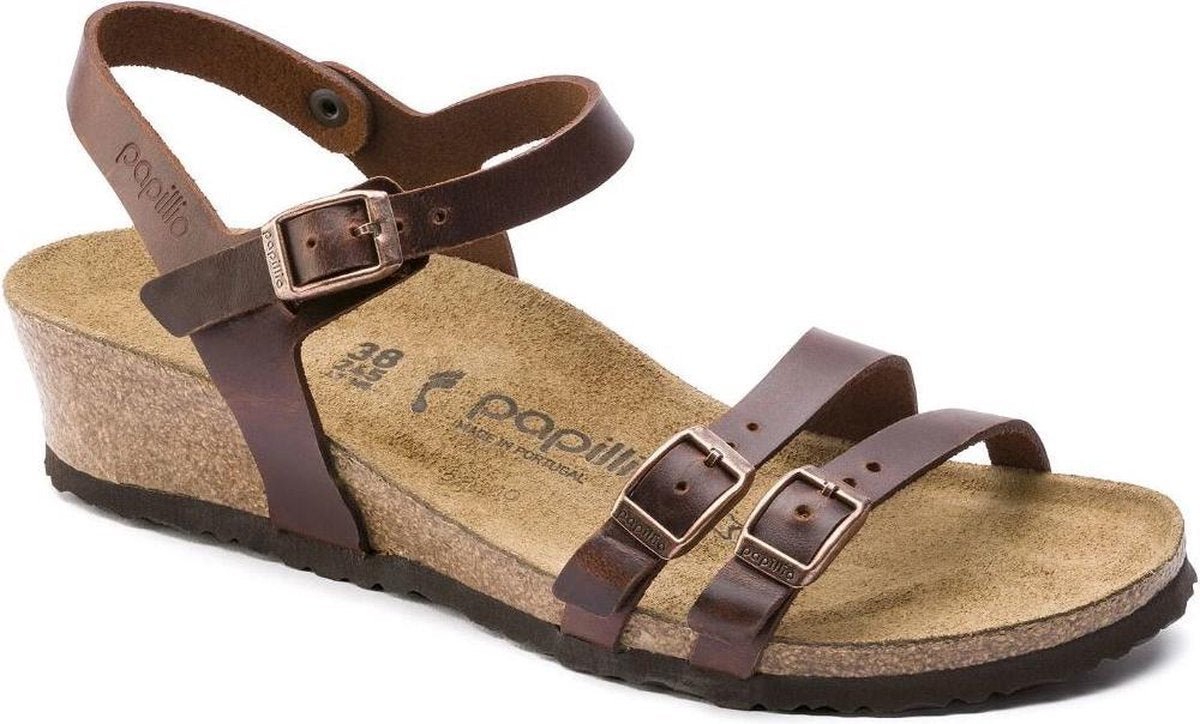 Papillio Lana Dames Sandalen met sleehak - Cognac - Maat 38
