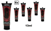 6x Face & body paint 13 ml glitter rood