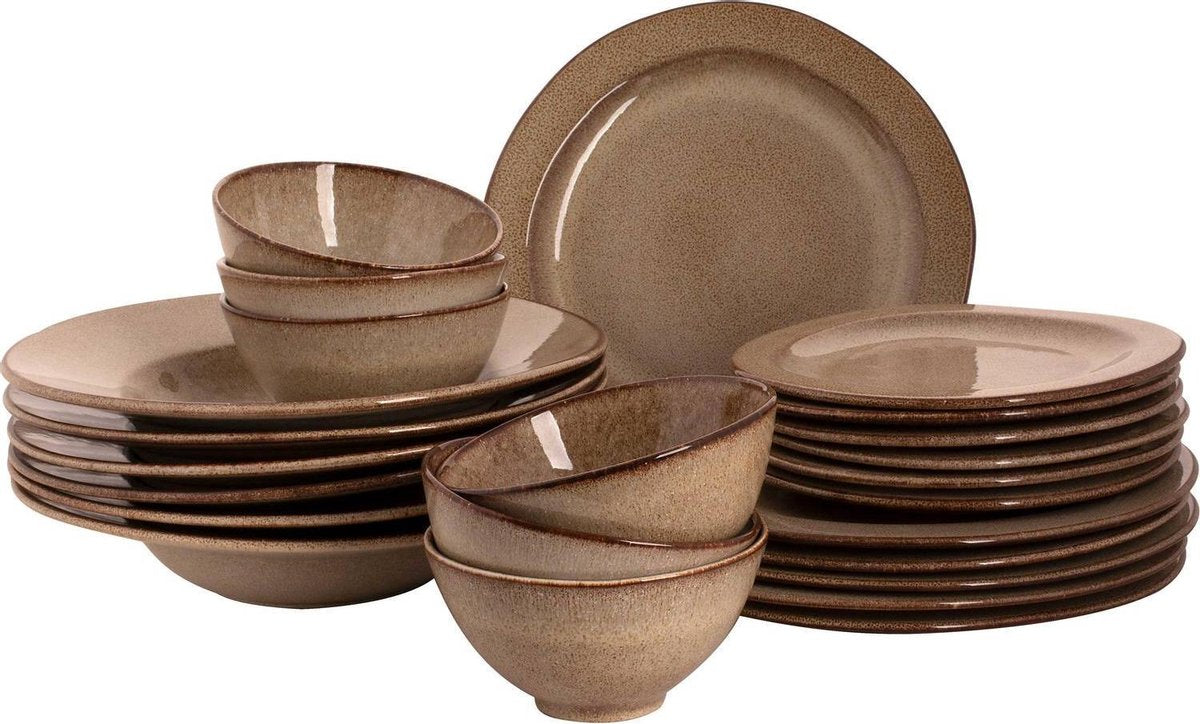 Palmer Earth Stoneware Serviesset - 6-persoons - 24-delig - Bruin