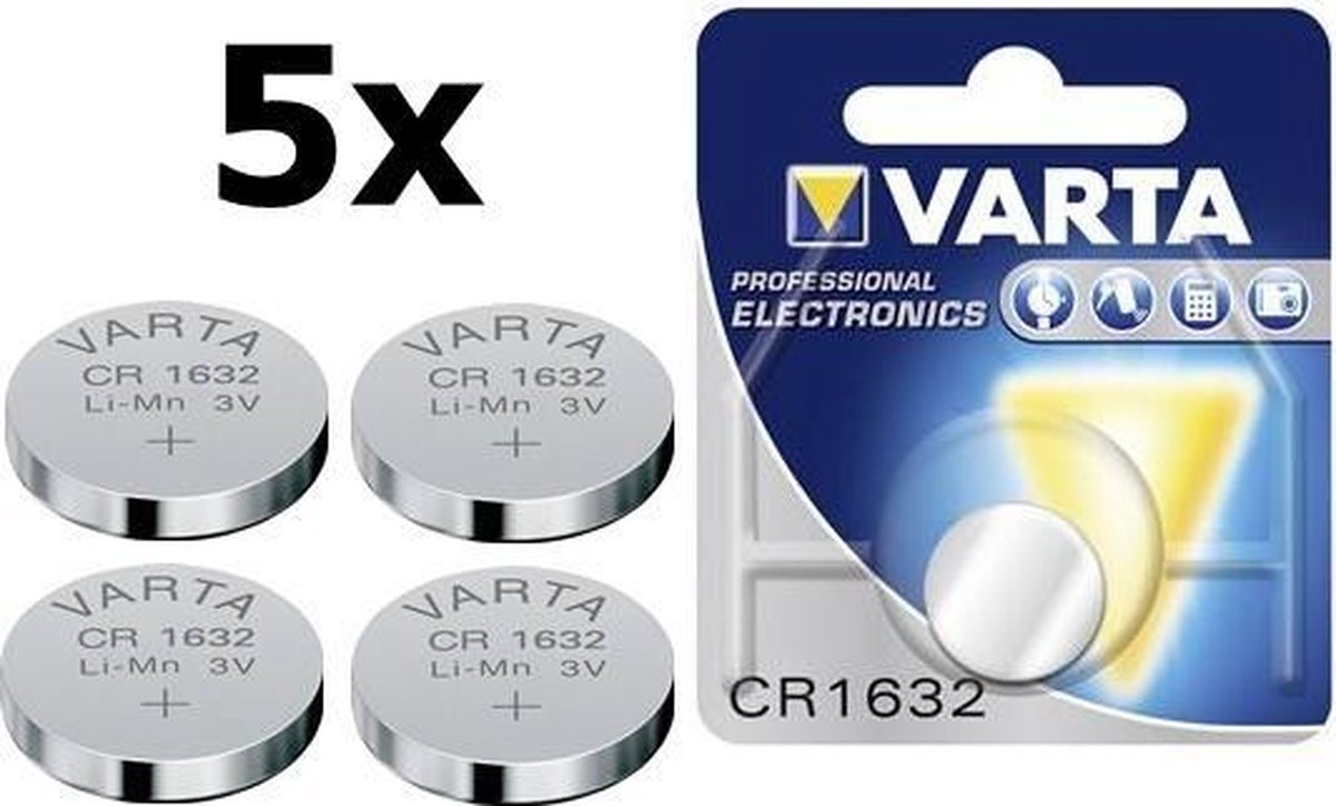 5 Stuks ( 5 Blister a 5st) Varta CR1632 140mAh 3V Lithium Knoopcel Batterij