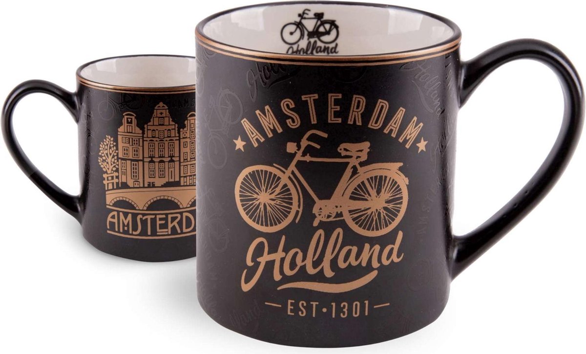 Matix Mok Amsterdam Fiets 10 Cm 300 Ml Keramiek Goud/zwart