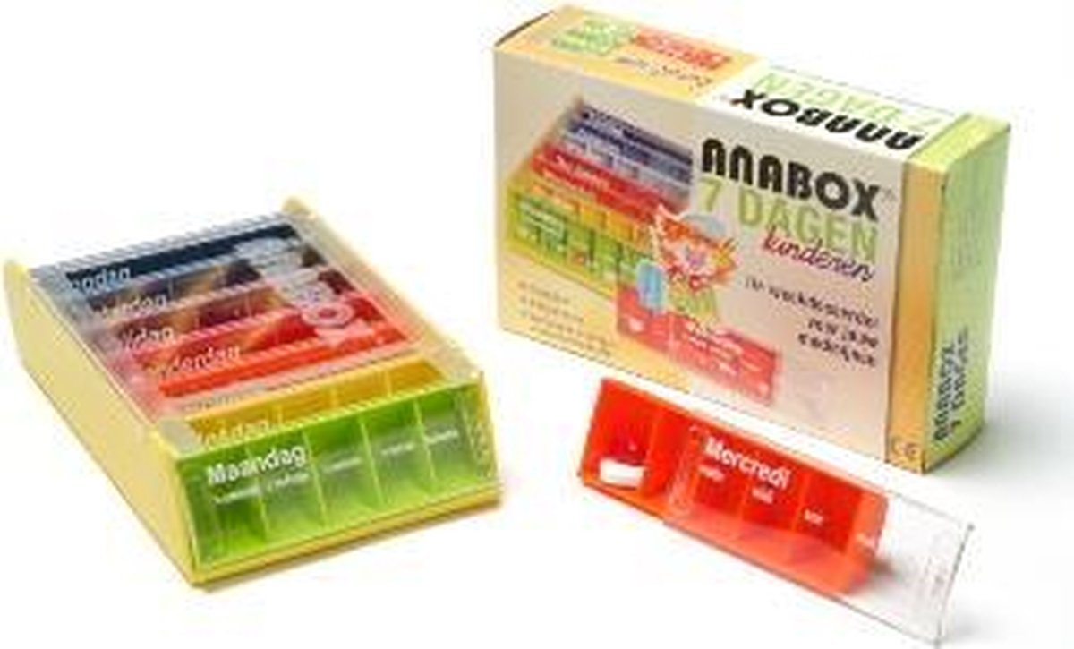 Adhome Medicijndoosje voor kinderen NL 5 vakjes per dag - elke dag een andere kleur