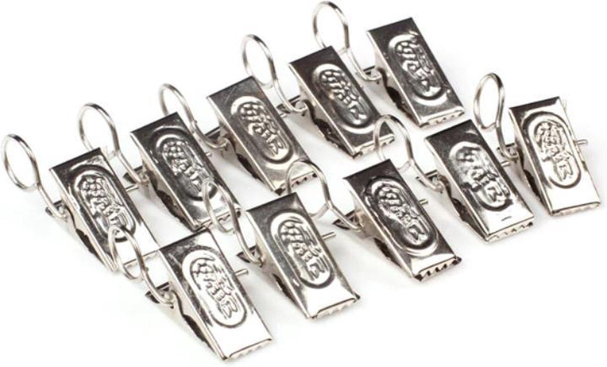 10 Stuks - Gordijn clips - RVS - Gordijnhaakjes - Gordijnhaken - Haakjes voor handdoeken