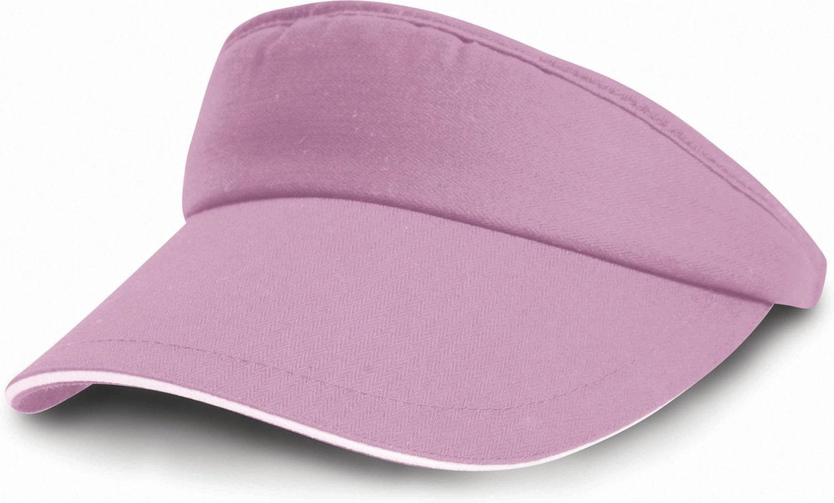Zonneklep petje roze/wit voor volwassenen - Katoenen roze/witte zonnekleppen met klittenbandsluiting - Dames/heren