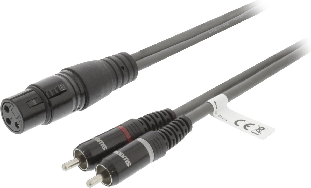 Sweex SWOP15220E30 Xlr Stereokabel Xlr 3-pins Female - 2x Rca Male 3.0 M Donkergrijs