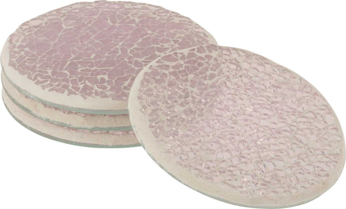 J-Line Doos Set 4 Onderzetters Mozaiek Rond Glas Roze