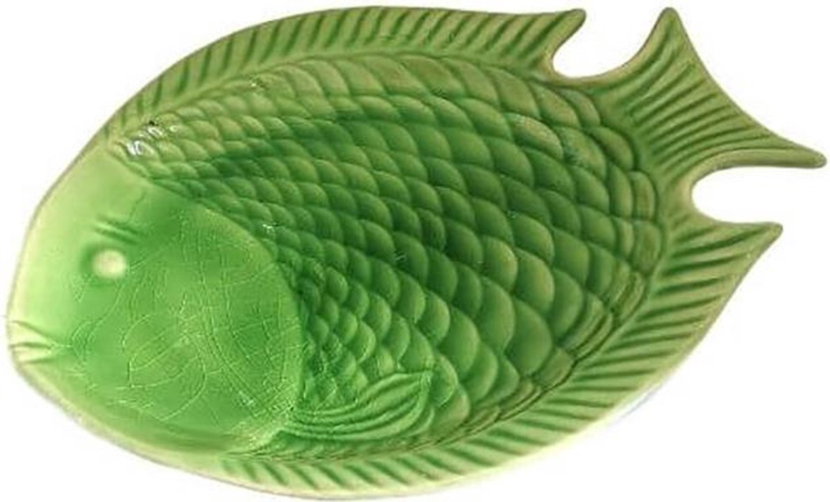 Vis Schaal - Visbord - Visschaal - Handgemaakt en geschilderd - Presenteerschaal Groen - 27 cm