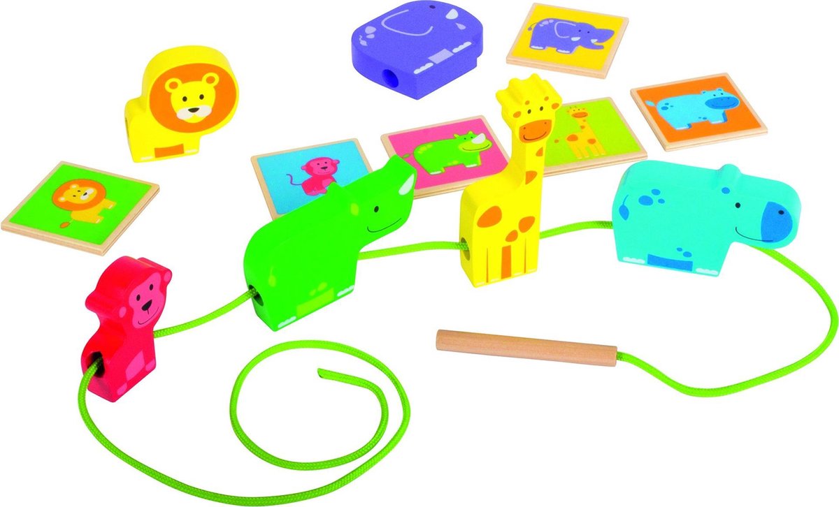 Houten rijgspel dieren