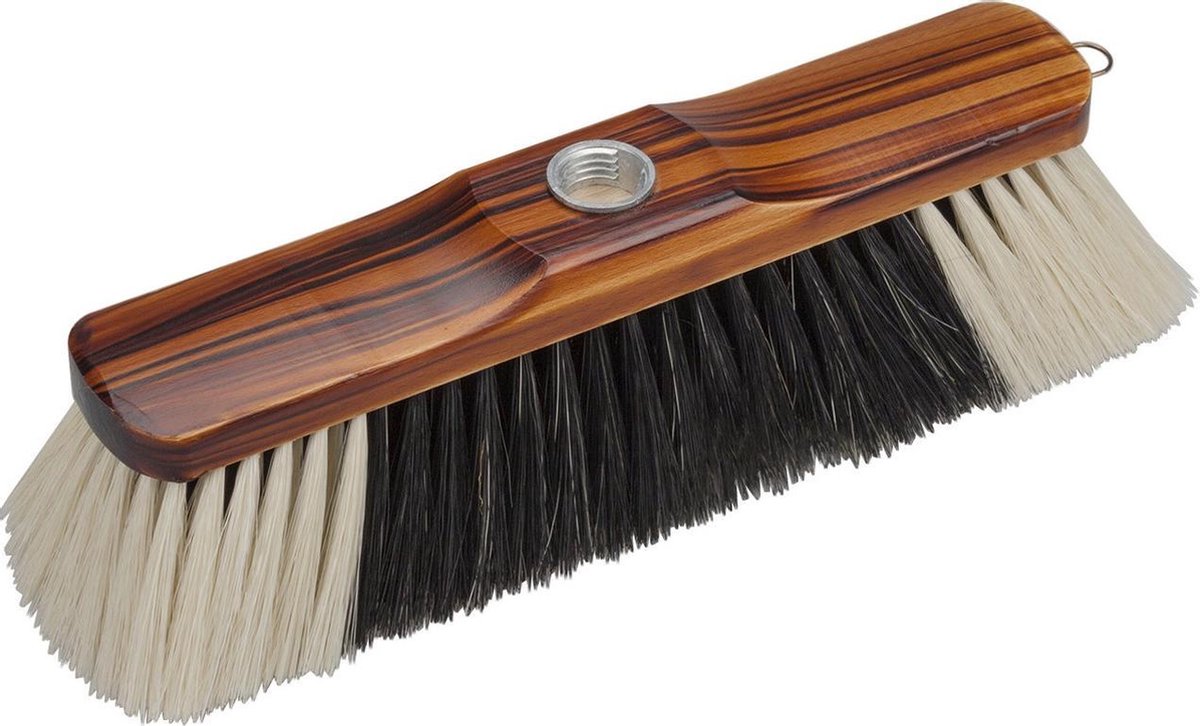 Houten binnenbezem 28 cm inclusief metalen telescoopsteel zwart/bruin 80 - 130 cm - Zachte kamerbezems