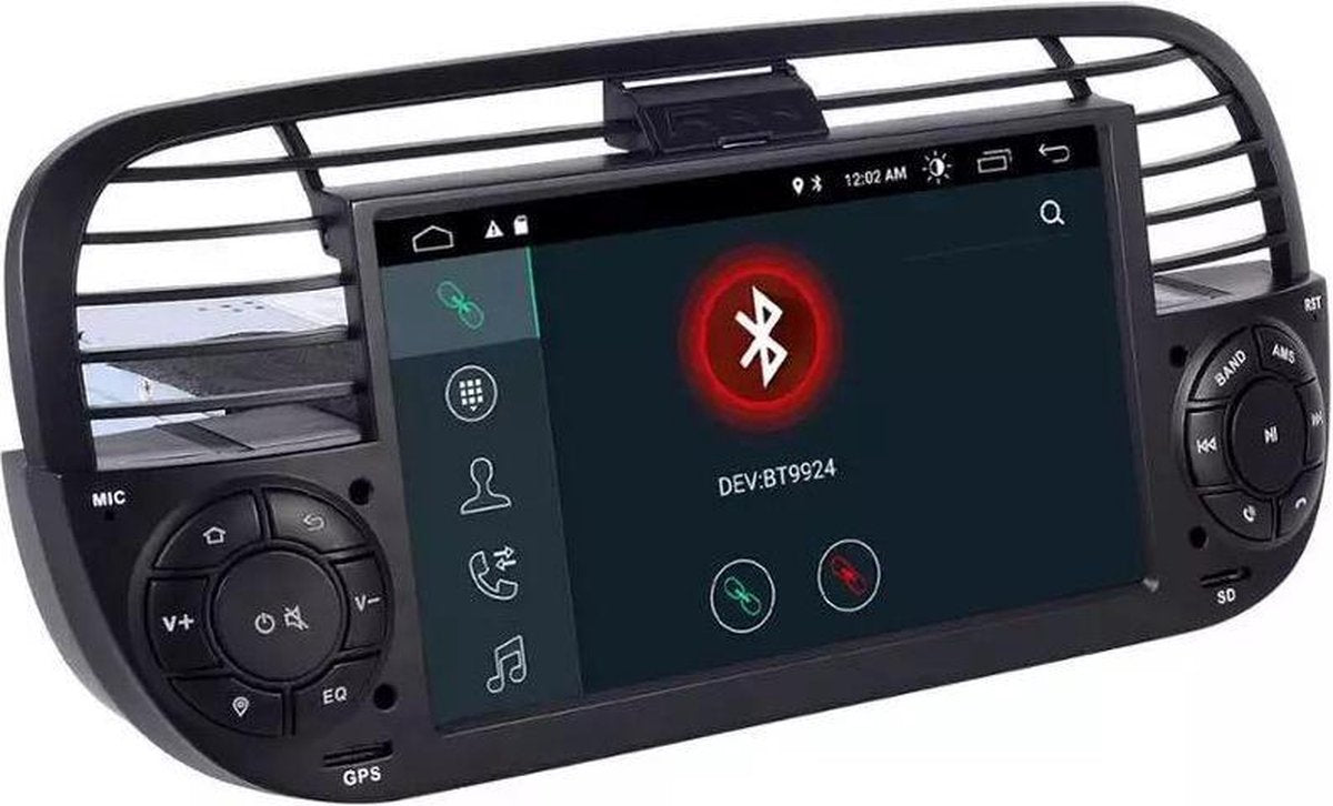 Fiat 500 2007-2015 Android 10 navigatie en multimediasysteem WiFi Bluetooth USB ZWART