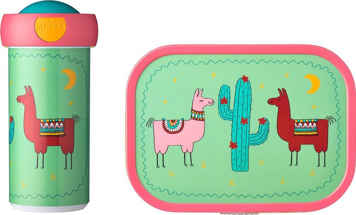 Mepal – Lunchset campus (sb + lb) – schoolbeker en broodtrommel voor kinderen – Lama – bento box - lekvrij