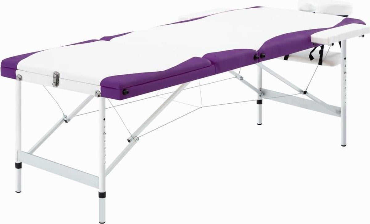 Medina Massagetafel inklapbaar 3 zones aluminium wit en paars
