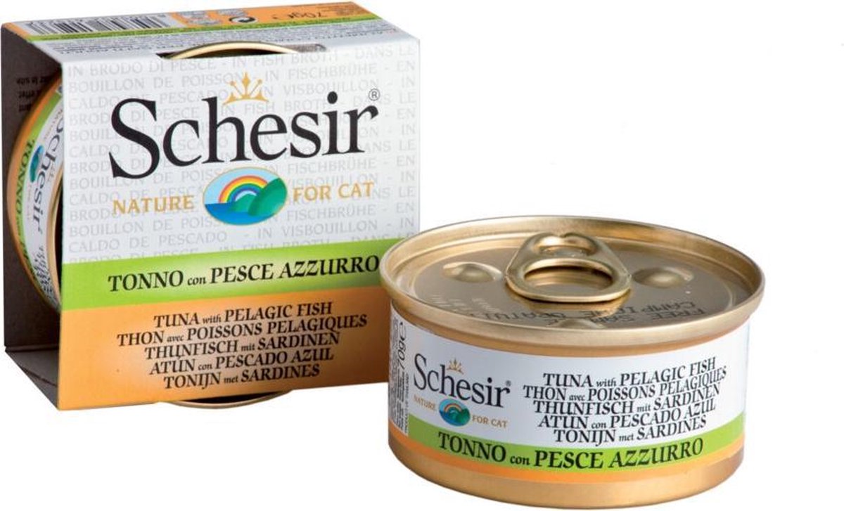 Schesir bouillon tonijn / sardines kattenvoer 70 gr