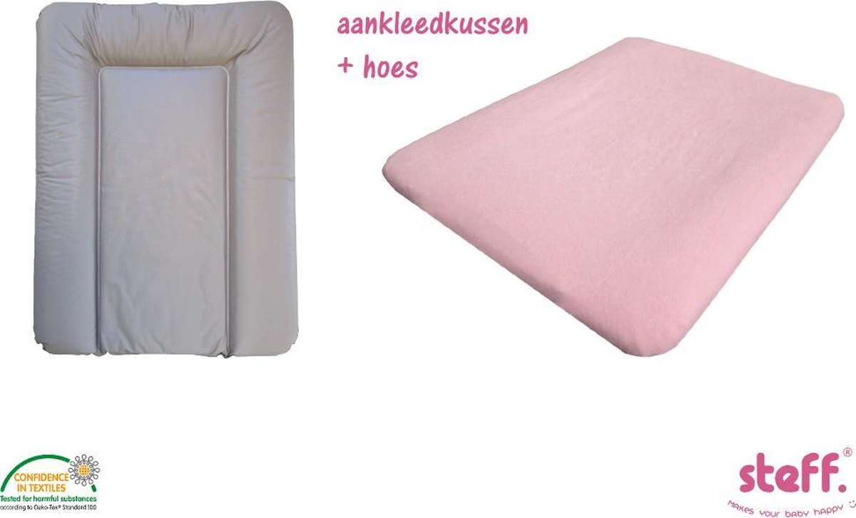 Steff set aankleedkussen bruin taupe 50x70 cm + aankleedkussenhoes roze pastel