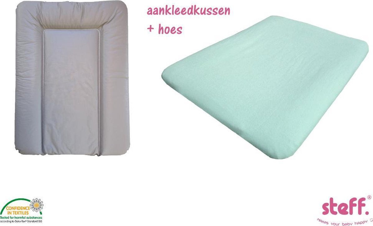 Steff set aankleedkussen bruin taupe 50x70 cm + aankleedkussenhoes mint groen