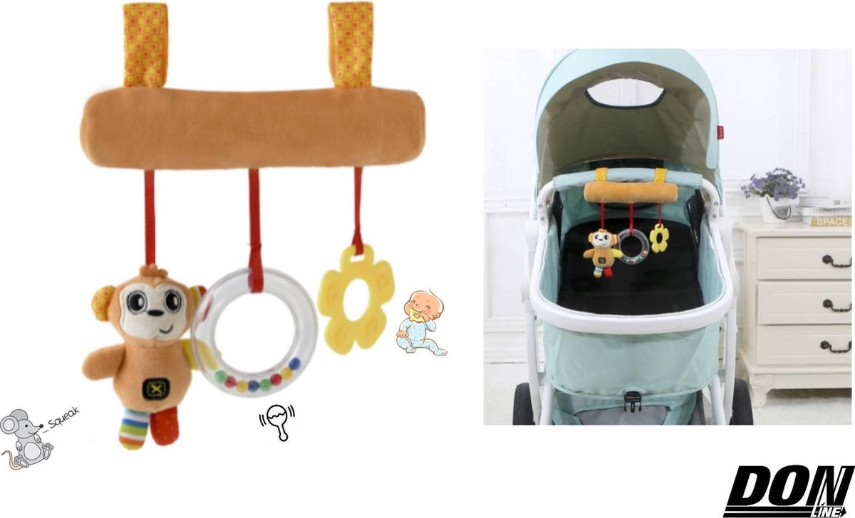 DONLINE – Baby Pluche Speelgoed / Baby Kinderwagen Activiteit Speeltje / Bed Motoriek Speelgoed / Veelkleurige Aapje Cartoon Dier / Baby Bijtring
