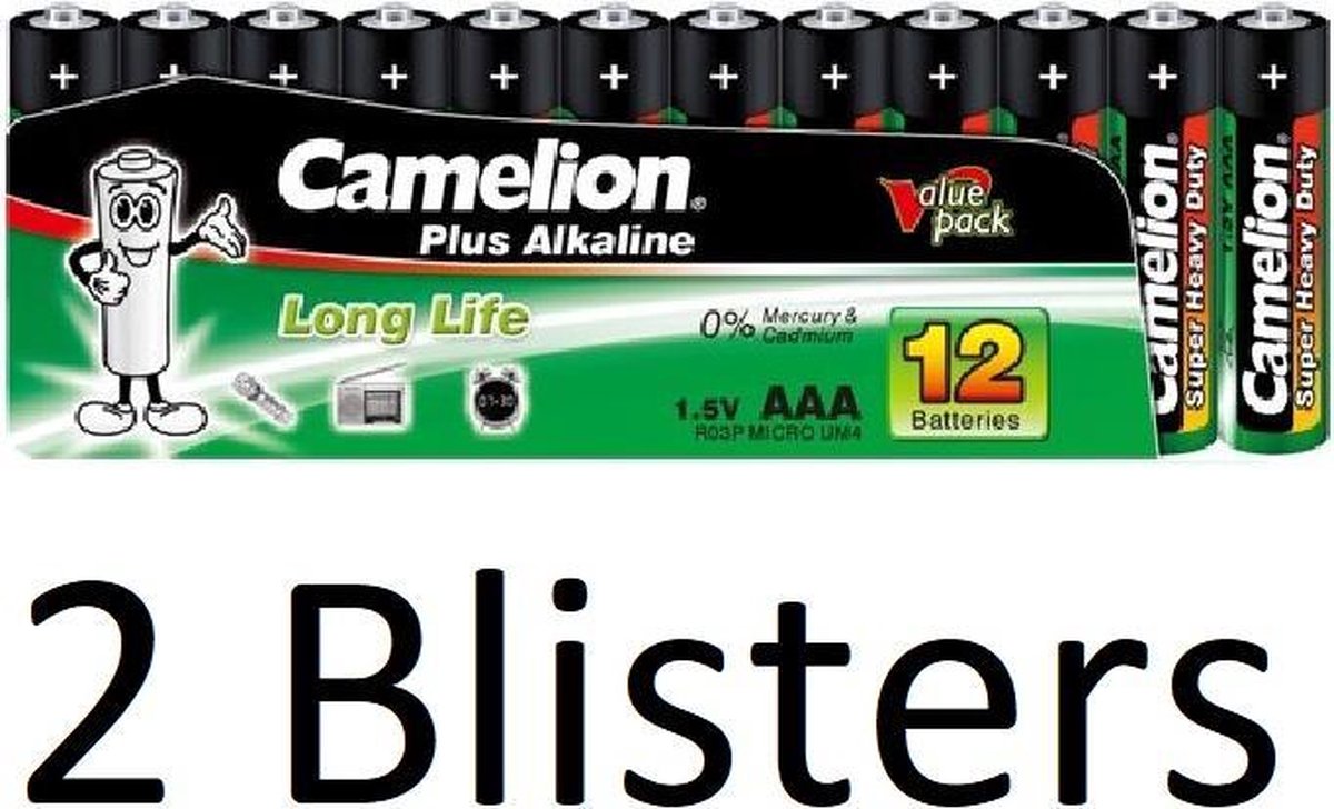24 Stuks (2 Blisters a 12 st) Camelion Green Zinc AAA/R03