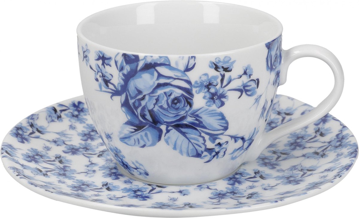 Kitchencraft Kop En Schotel Mikasa Hampton 240 Ml Porselein Wit/blauw