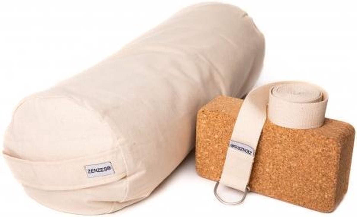 Zenzes PRO ECO bolster met yogariem en yogablok - ecru