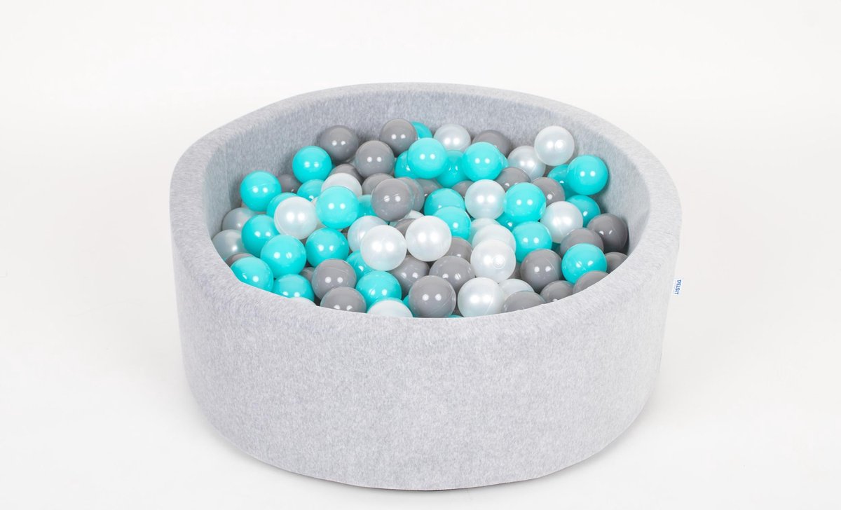 Ballenbak - stevige ballenbad - 90 x 30 cm - 150 ballen Ø 7 cm - wit grijs turquoise