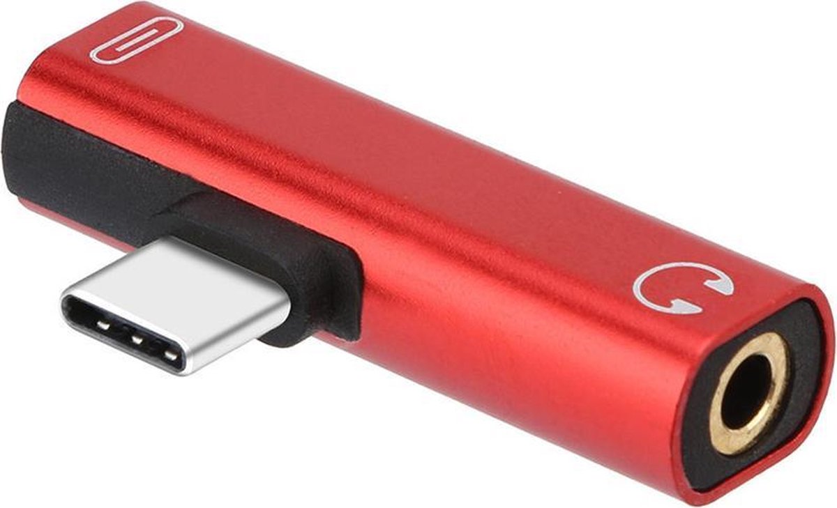 USB-C (USB Type C) Male naar Audio 3.5mm Female adapter - Rood