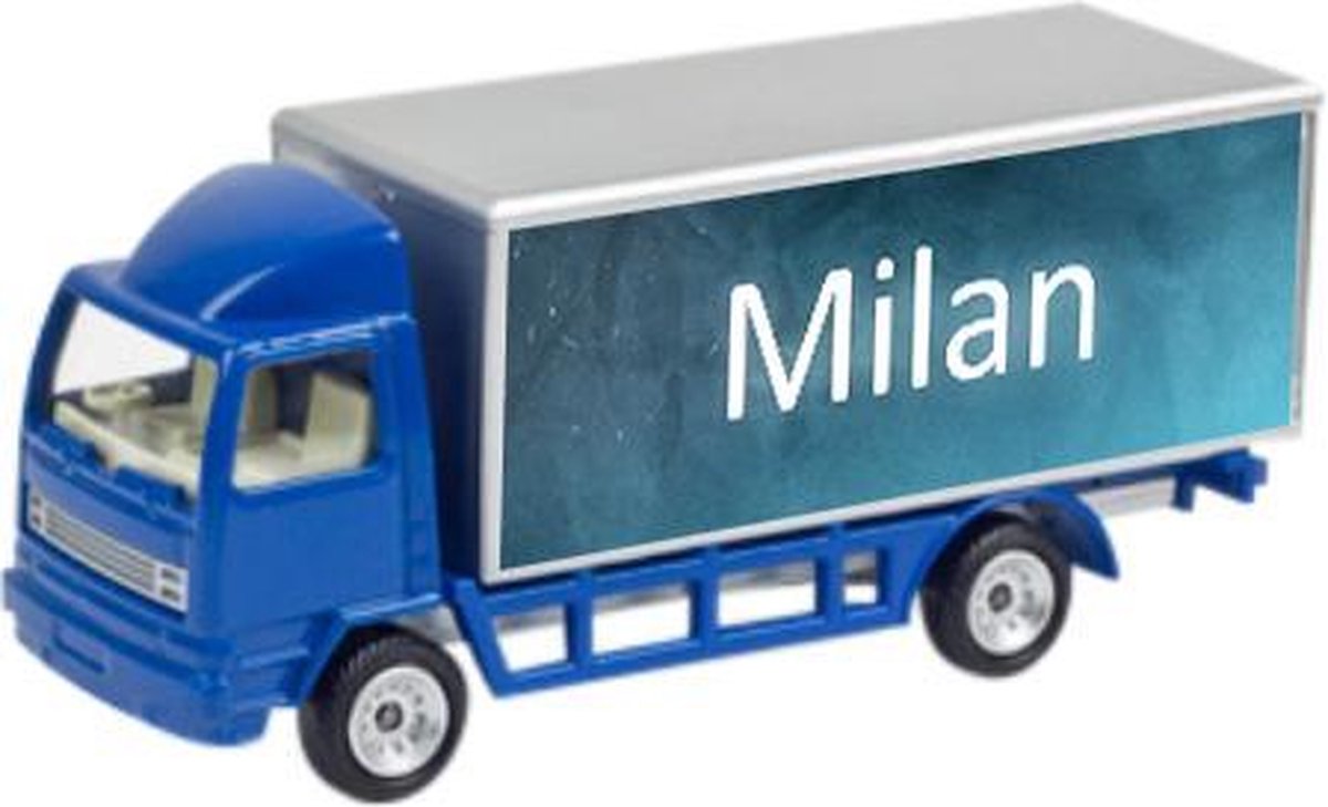 Leuk kado met naam model vrachtwagen type milan - blauw