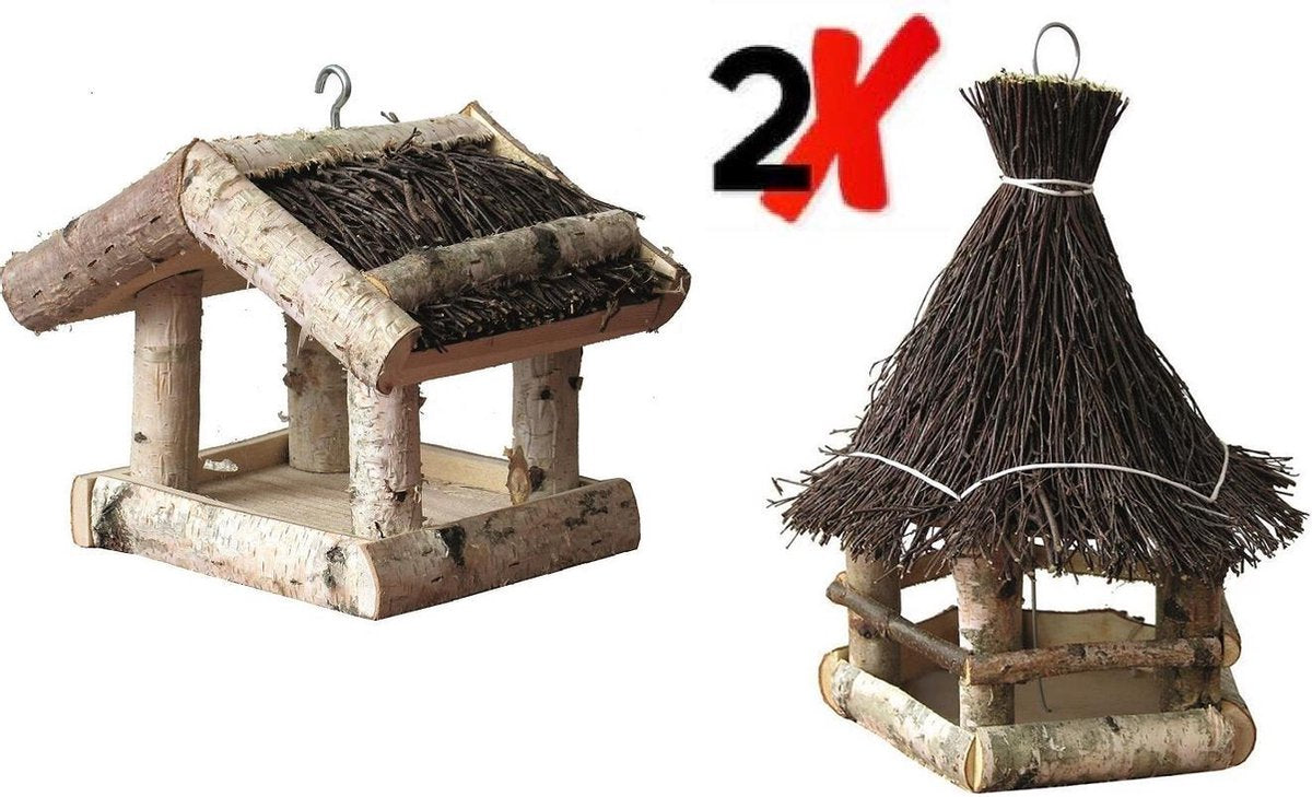 GARDEN SPIRIT 2x Vogelvoederhuisje Hangend - Vogelhuisje Berk set 2