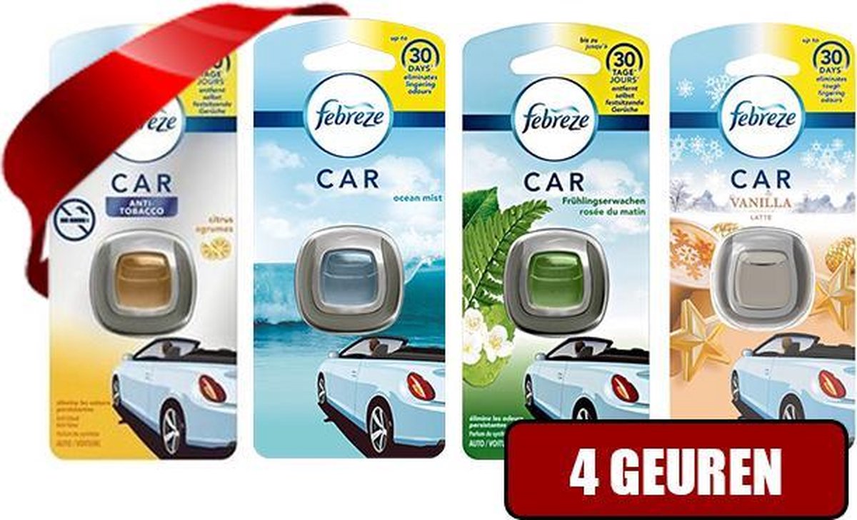 Ambi Pur - Febreze Auto Geuren 30 Dagen - 4 Geuren