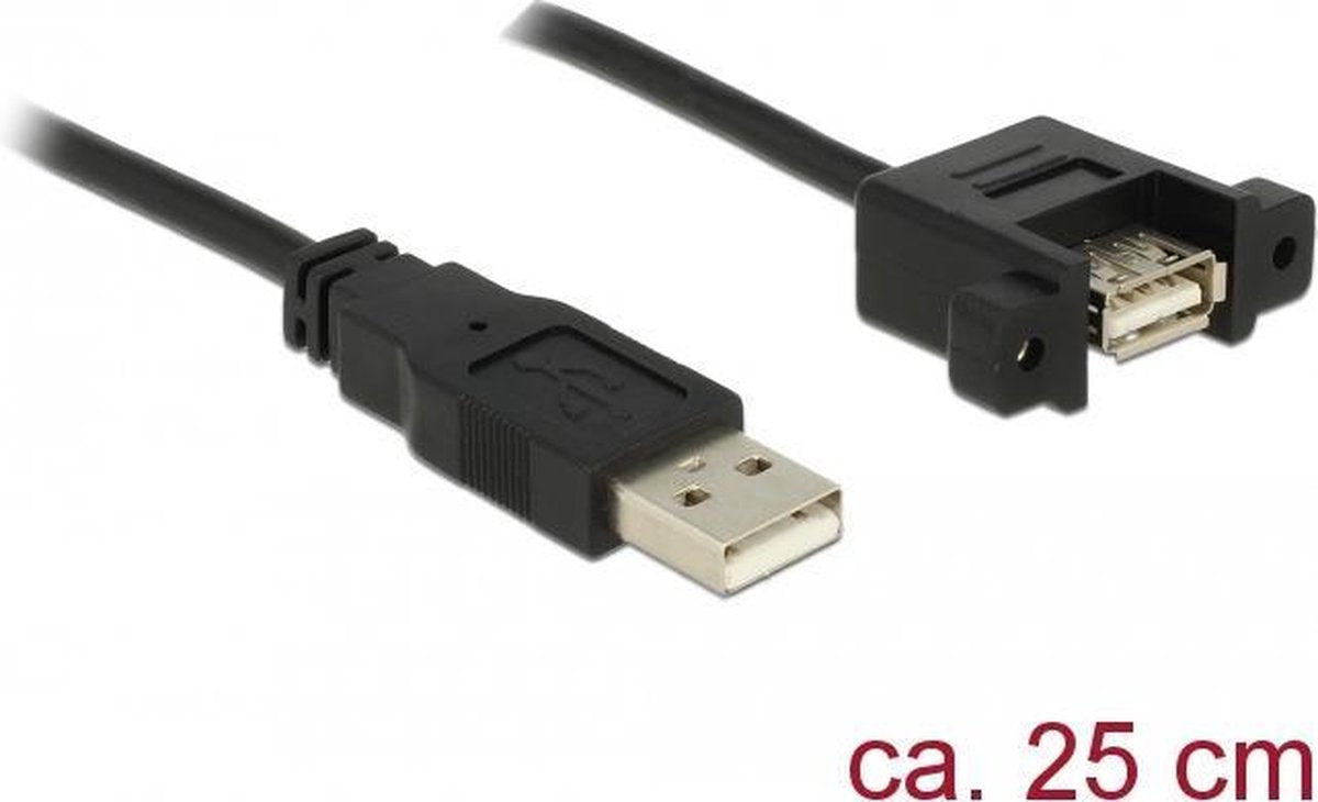Delock - Aansluitkabel USB 2.0 type A-stekker naar USB 2.0 type A-bus - 25 cm - Zwart