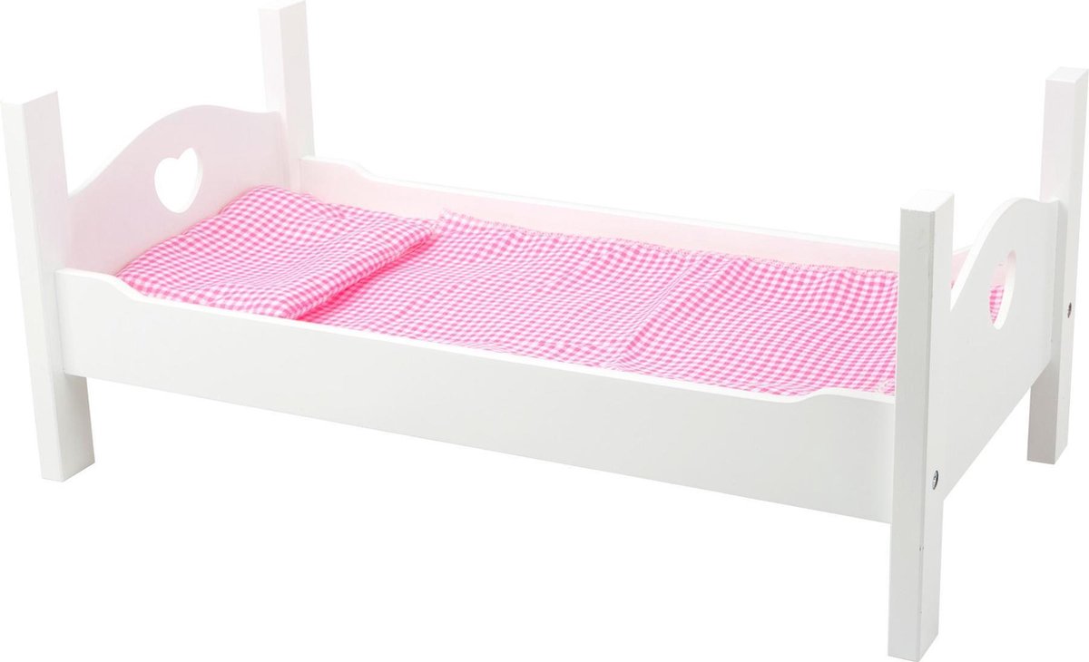 Small Foot Houten Poppenbed Met Beddengoed 50 Cm Wit/roze