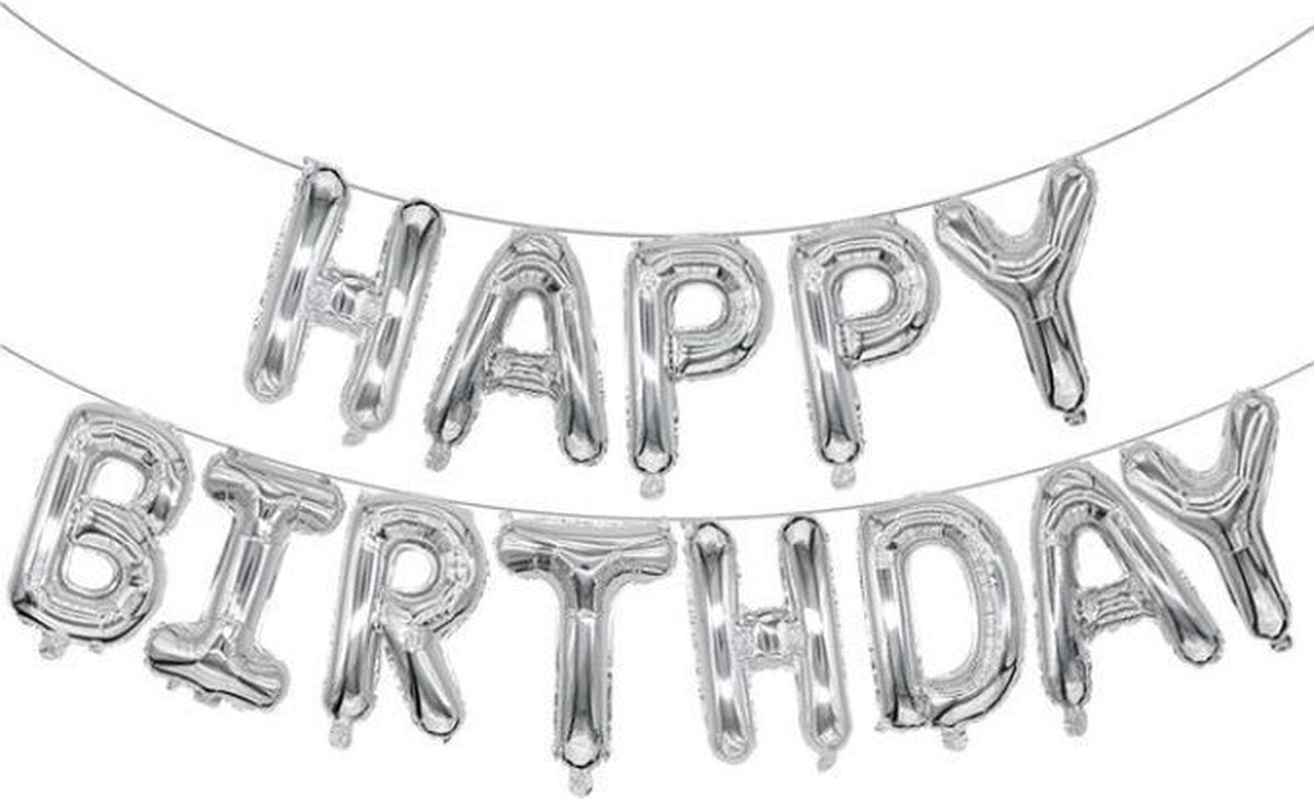Folie-ballonnen 16 INCH / 40 CM met letters 'HAPPY BIRTHDAY' ZILVER (31266)