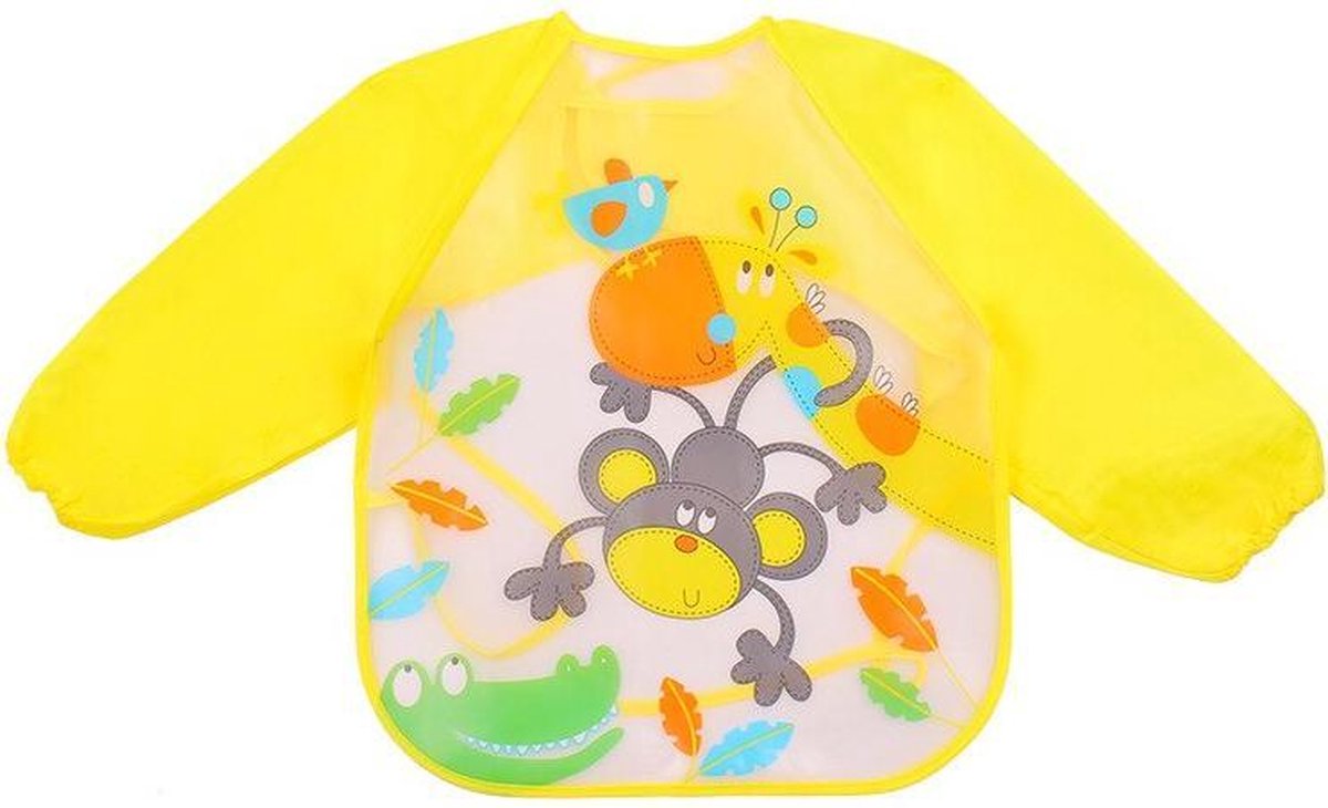 JillyBee - Slabber - Schort - Slabberschort - Waterproof - Mouwen - Aap - Krokodil - Giraffe - Geel