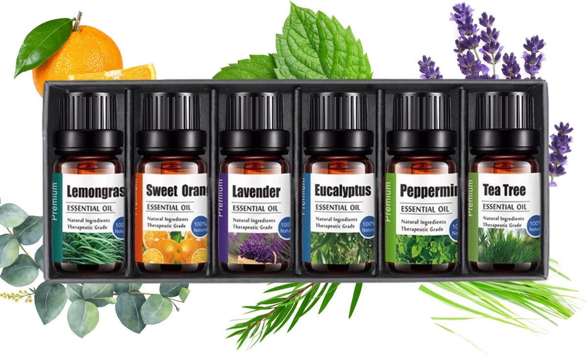 Vevue - 6 Etherische Oliën - 100% Puur en Natuurlijk - Geschikt voor Aroma Diffuser - Essentiële Olie Set - Aromatherapie - Etherische Olie voor Aroma Diffuser - Etherische Olie Set - Etherische Olie - 10ML - Essentiële Olie - Geurolie - Aroma Olie