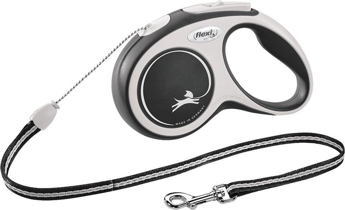 Hondenriem - looplijn - FLEXI rollijn NEW COMFORT Koord - M - ZWART - 8 meter