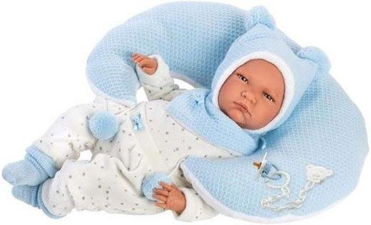 Llorens 74051 Lalka bobas Lalo p?acz?cy 42 cm niebieska poduszka